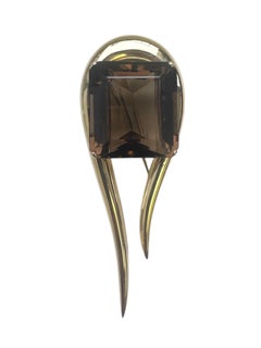 14K Yellow Gold Bassani Italy Smoky Quartz Brooch