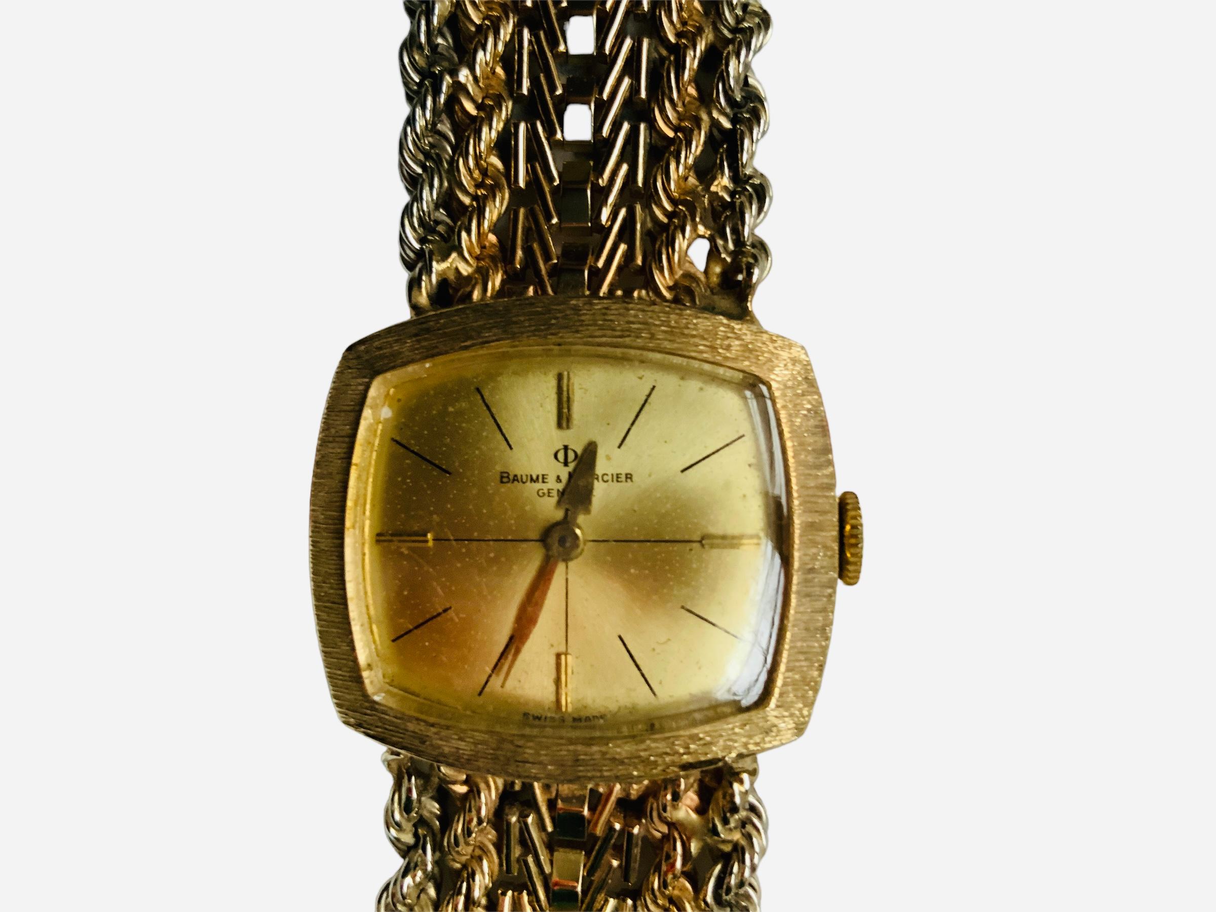14k Yellow Gold Baume & Mercier Women Wrist Watch For Sale 6