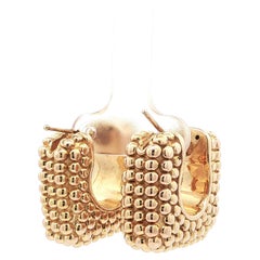 14k Yellow Gold Bead Ball Texture Puffed Square Shape Large Hoop Huggie Earrings