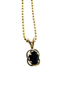 14K Yellow Gold Bead Chain Oval Natural Sapphire Pendant Necklace #15625