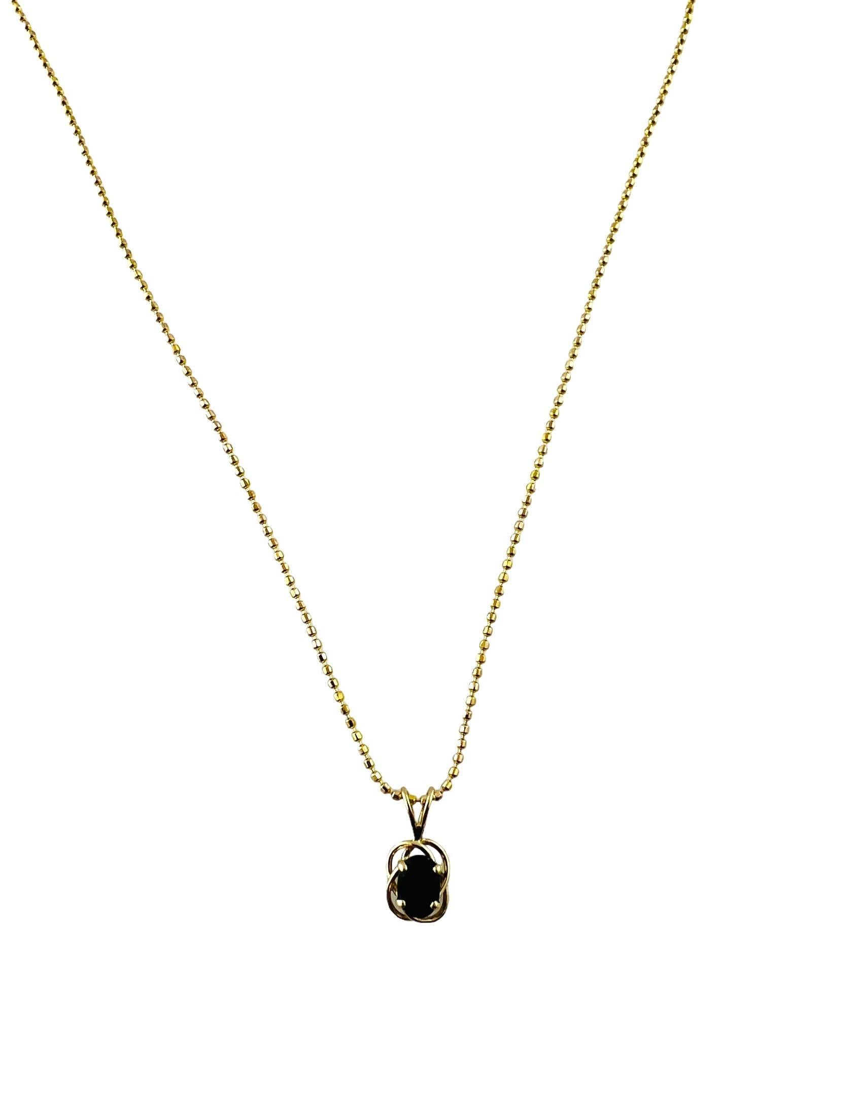 Oval Cut 14K Yellow Gold Bead Chain Oval Natural Sapphire Pendant Necklace #15625 For Sale