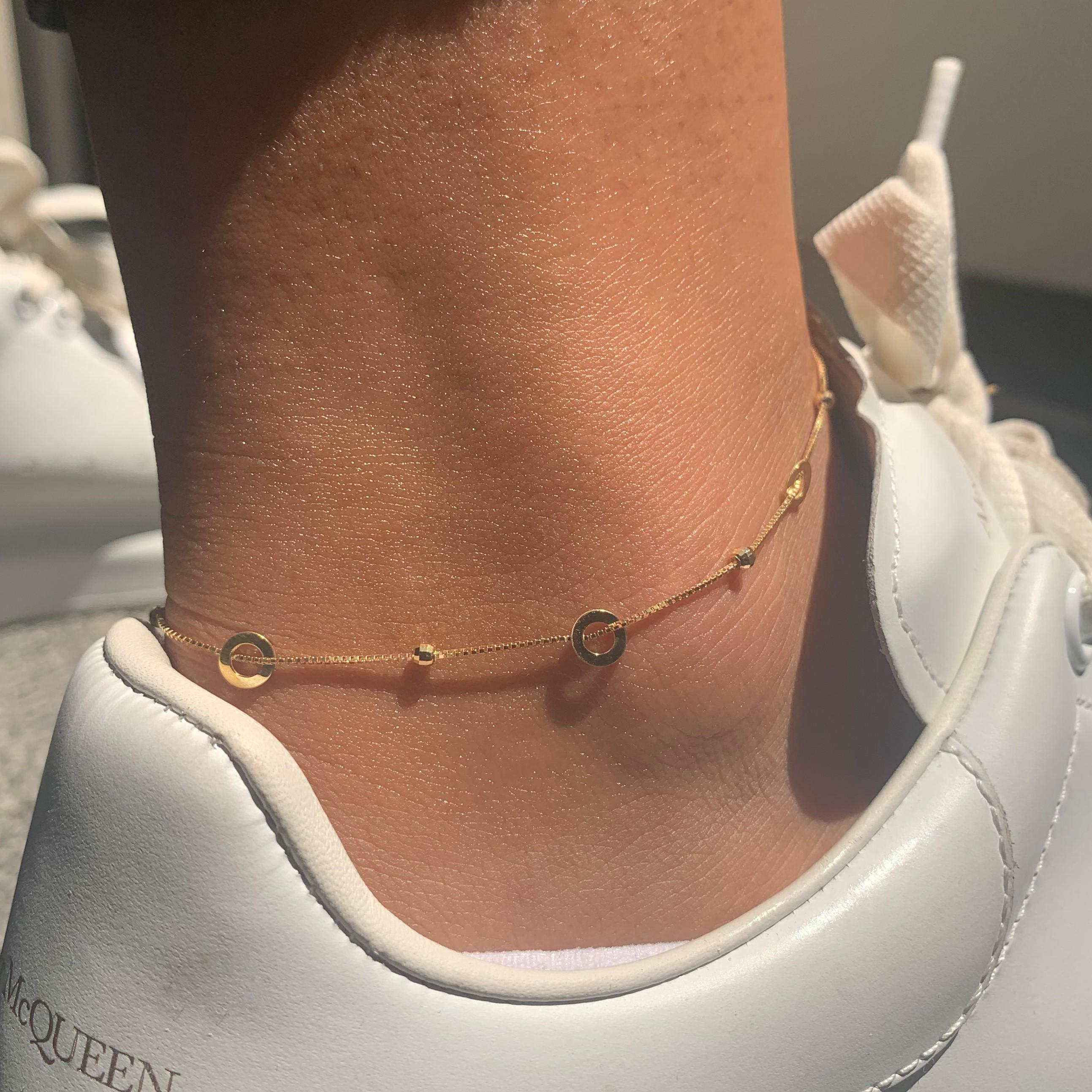 Tobillera circular de cuentas de oro amarillo de 14 quilates para ella en Nuevo estado para la venta en Great neck, NY