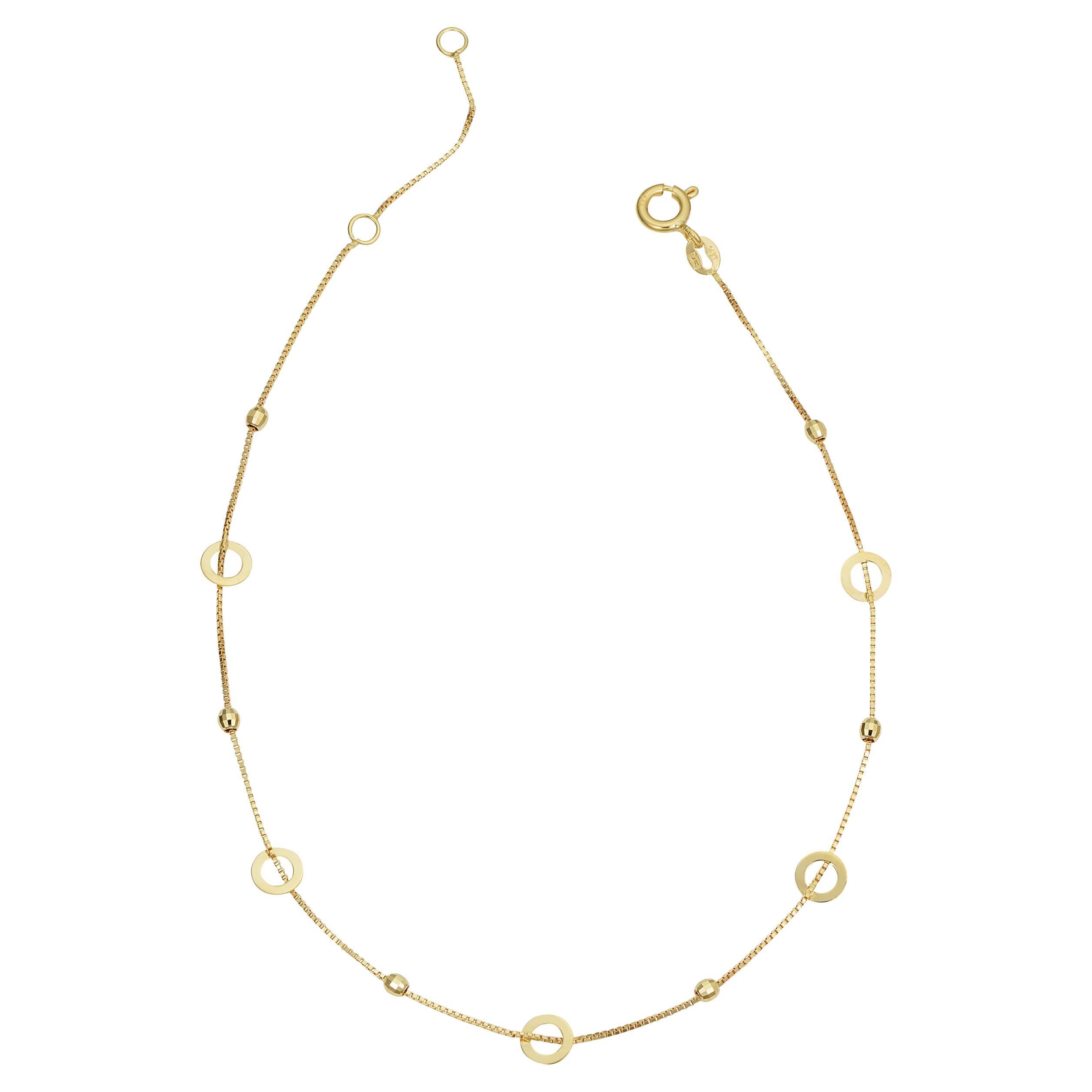 14K Yellow Gold Bead Circle Anklet for Her