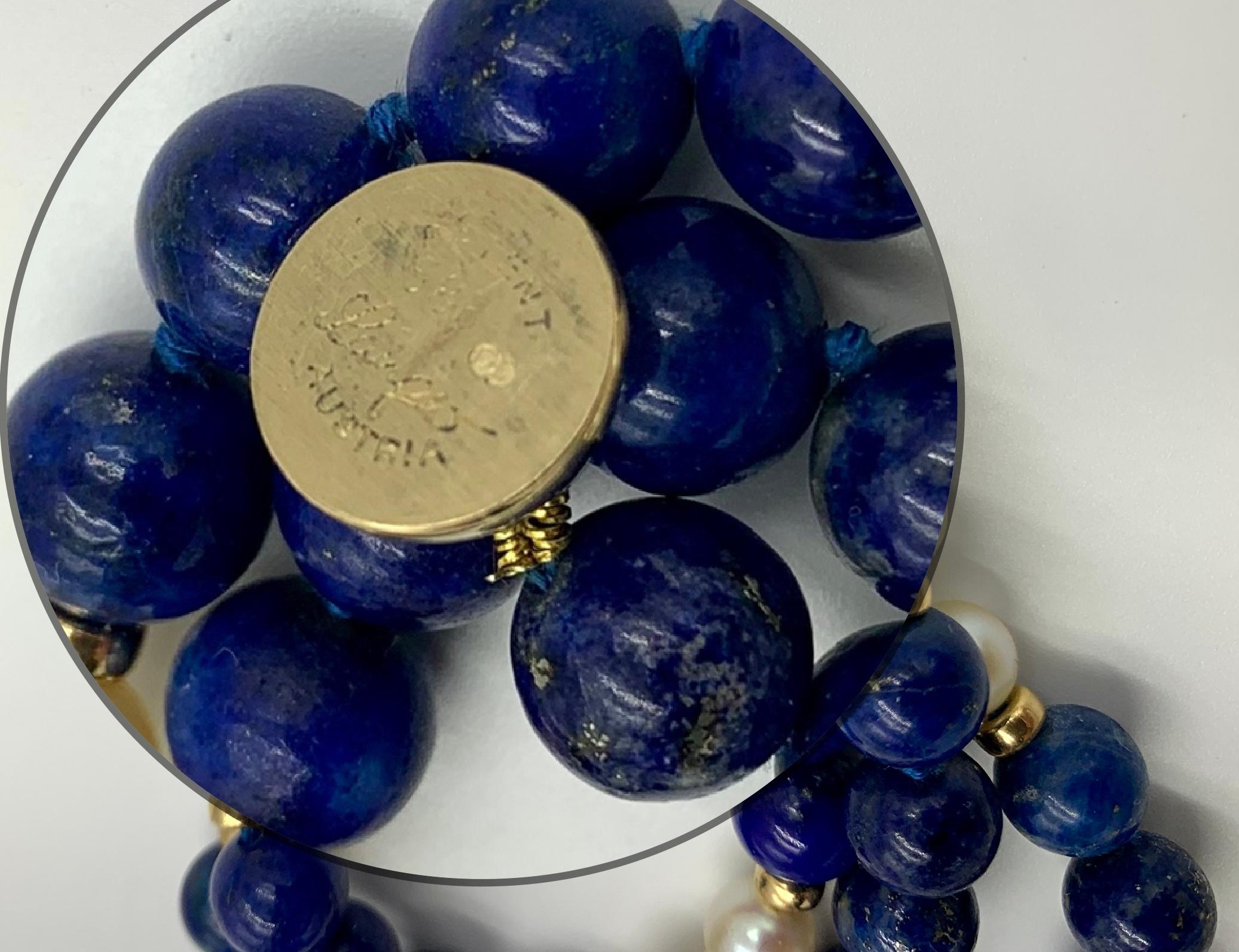 Collier transformable en or jaune 14K, lapis-lazuli et perles de culture en vente 4