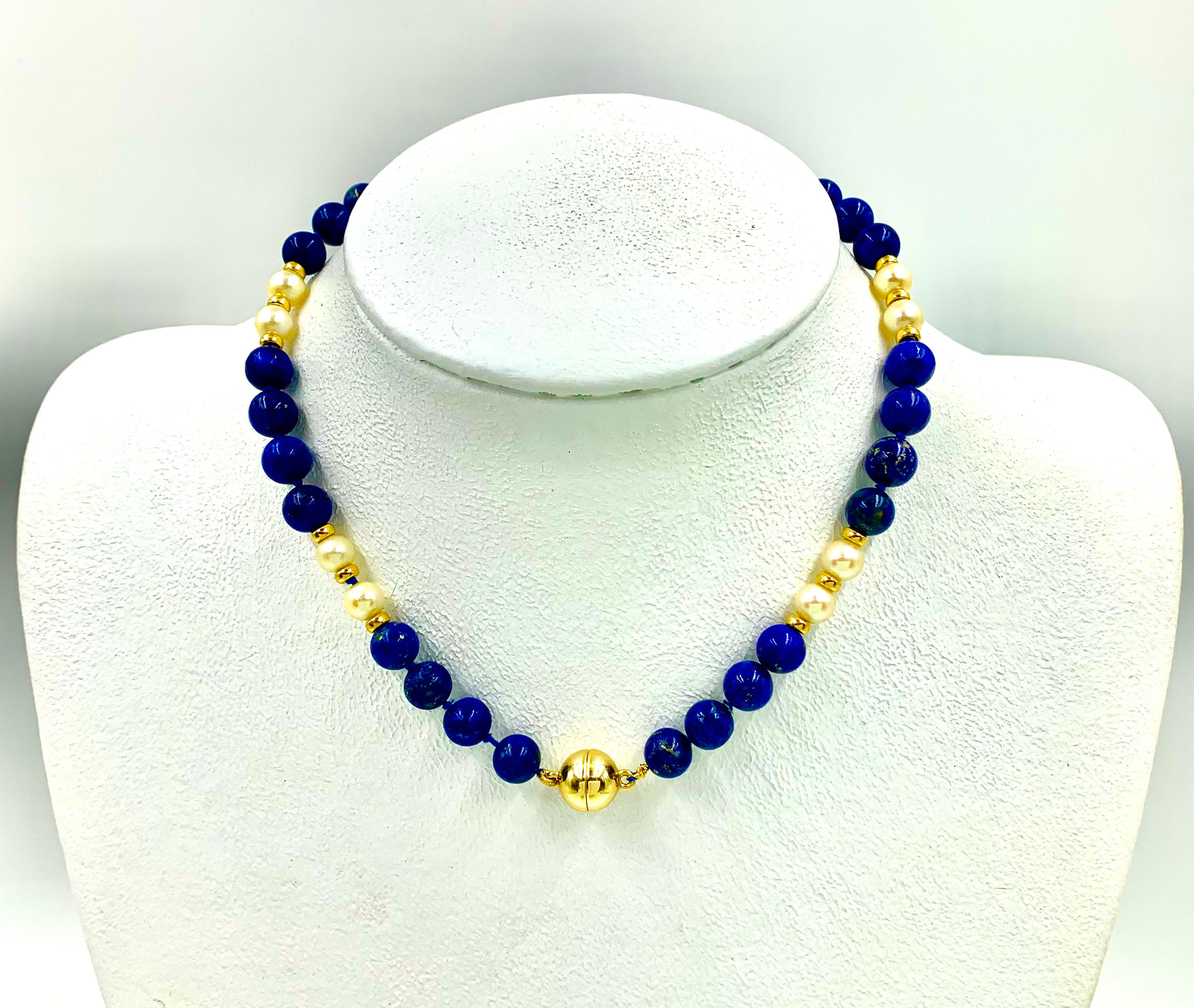 Collier transformable en or jaune 14K, lapis-lazuli et perles de culture en vente 6