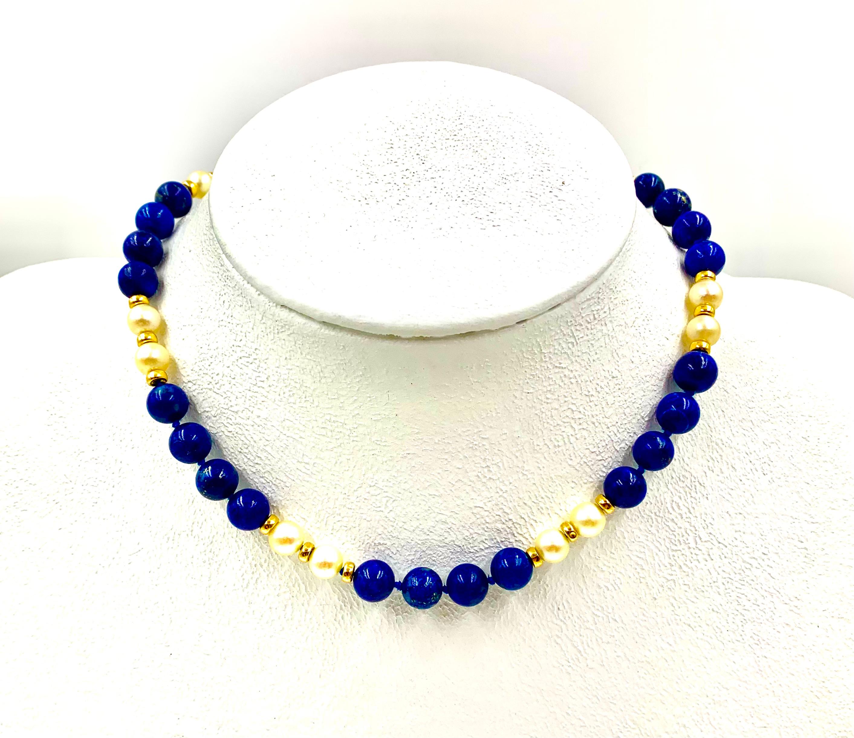 Collier transformable en or jaune 14K, lapis-lazuli et perles de culture en vente 7