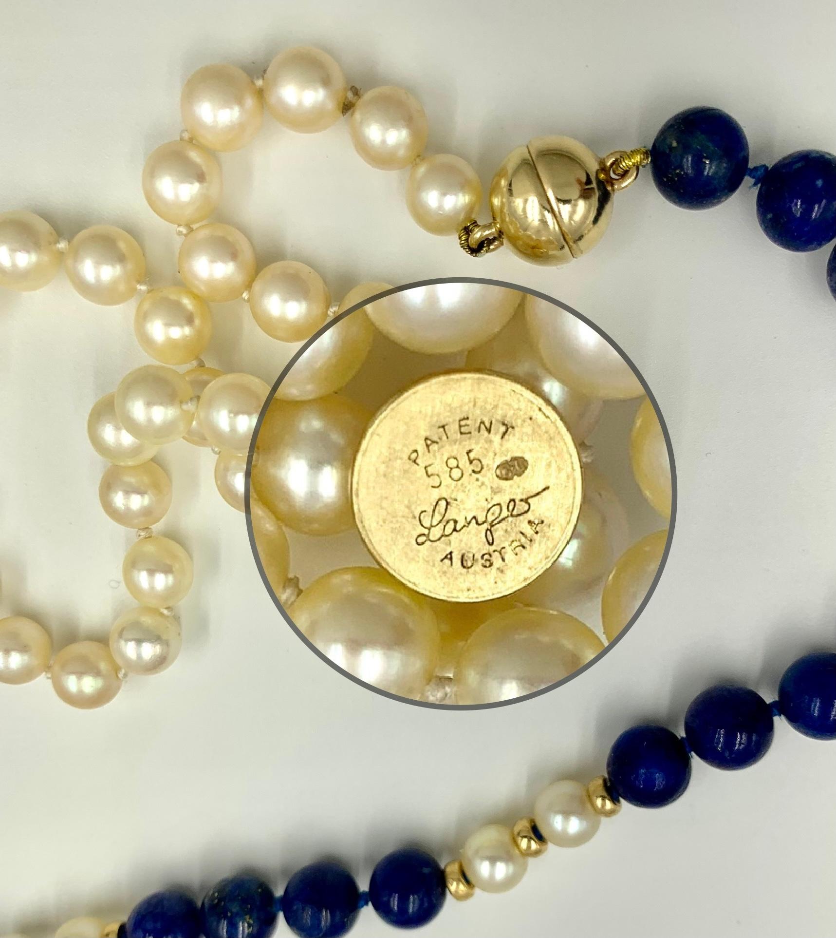 Collier transformable en or jaune 14K, lapis-lazuli et perles de culture en vente 3