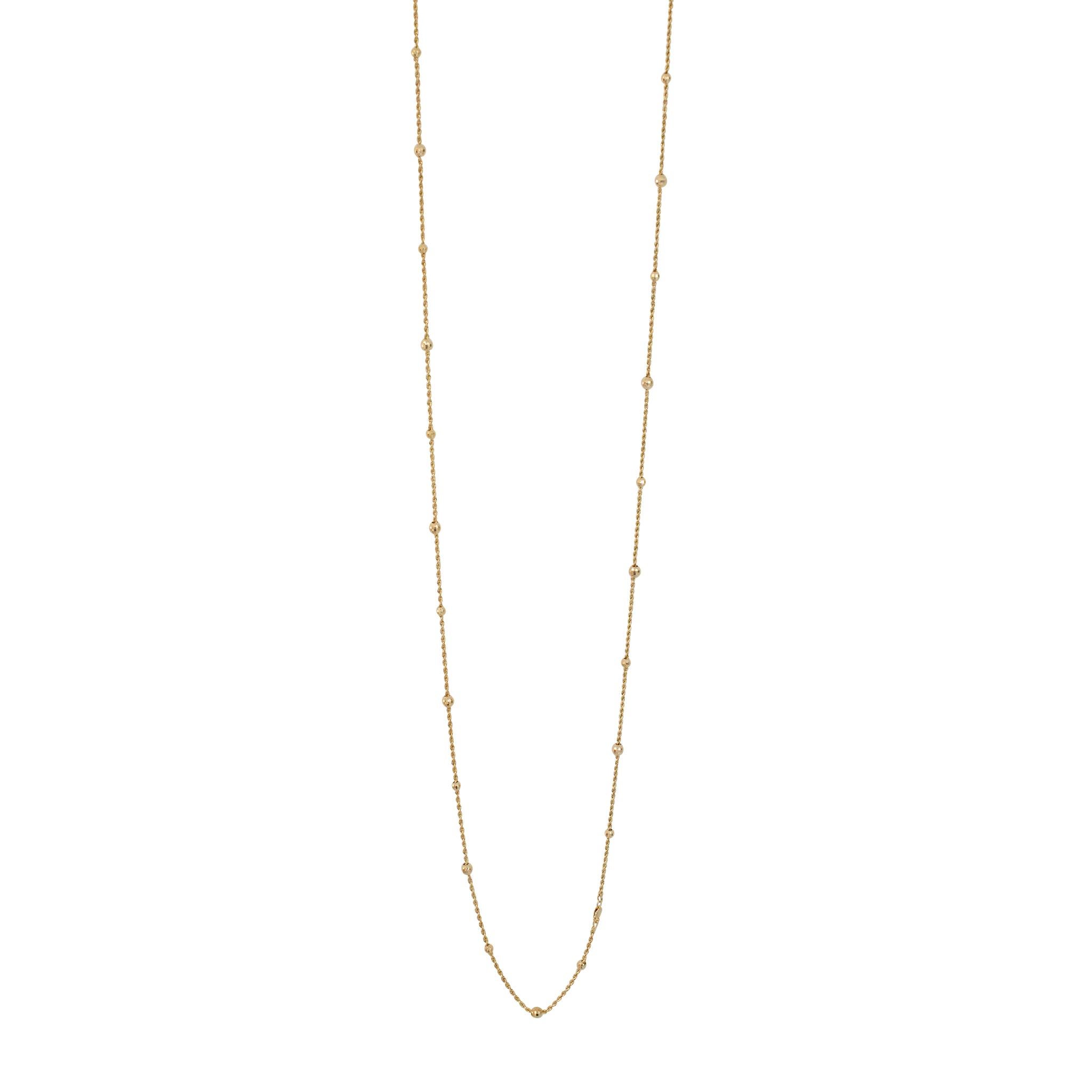 14K Yellow Gold Beaded 40” Rope Chain In Excellent Condition For Sale In Houston, TX