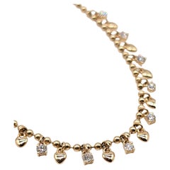 14K Yellow Gold Beaded Diamond & Heart Charm Necklace, 0.68 Carat Total Weight