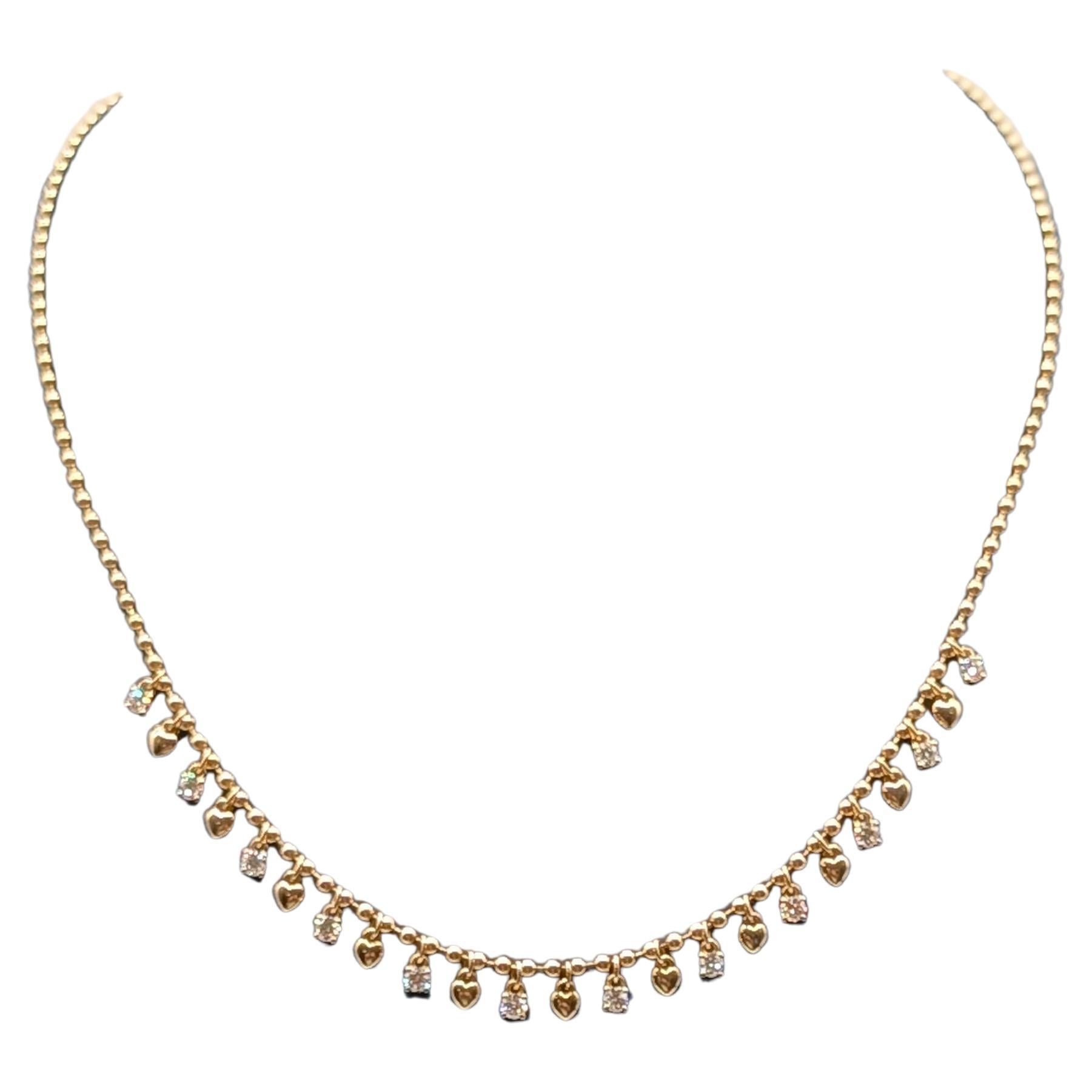 Collier en or jaune 14K avec breloques en forme de cœur et de diamant, poids total de 0,68 carat