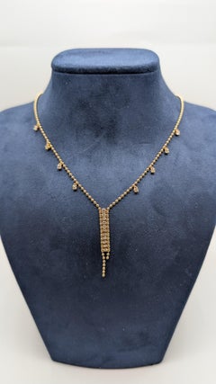 14K Yellow Gold Beaded Diamond Lariat Necklace, 1.02 Carat Total Weight