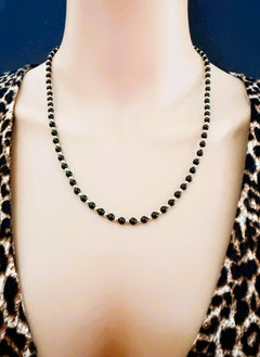 Collier en or jaune 14k avec perles en or et onyx Chaîne de 20 pouces