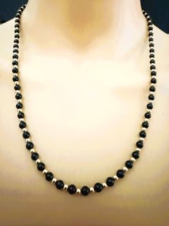 14k Yellow Gold Beaded Gold and Onyx Necklace Chain 20 Inches