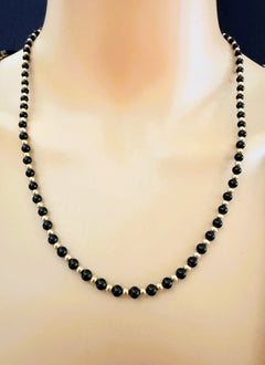 Collier en or jaune 14k avec perles en or et onyx Chaîne de 20 pouces