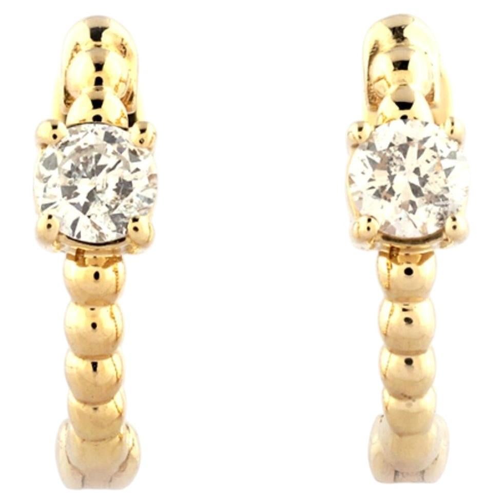 14KT Yellow Gold Beaded Hoop Earrings with Solitaire Diamond Accents