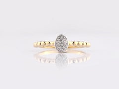 14K Yellow Gold Beaded With Oval Diamond Pave Cluster Ring
