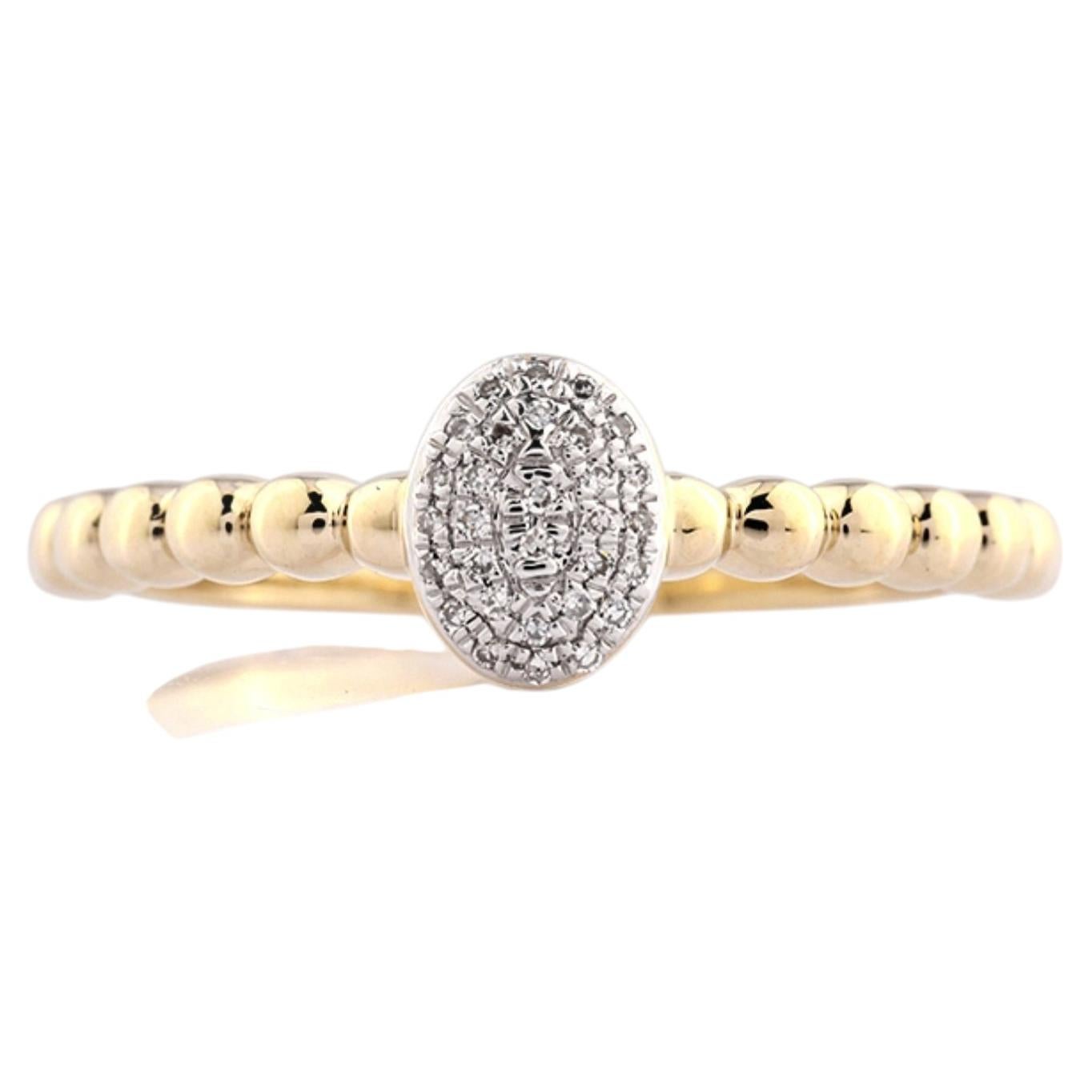 14K Yellow Gold Beaded With Oval Diamond Pave Cluster Ring