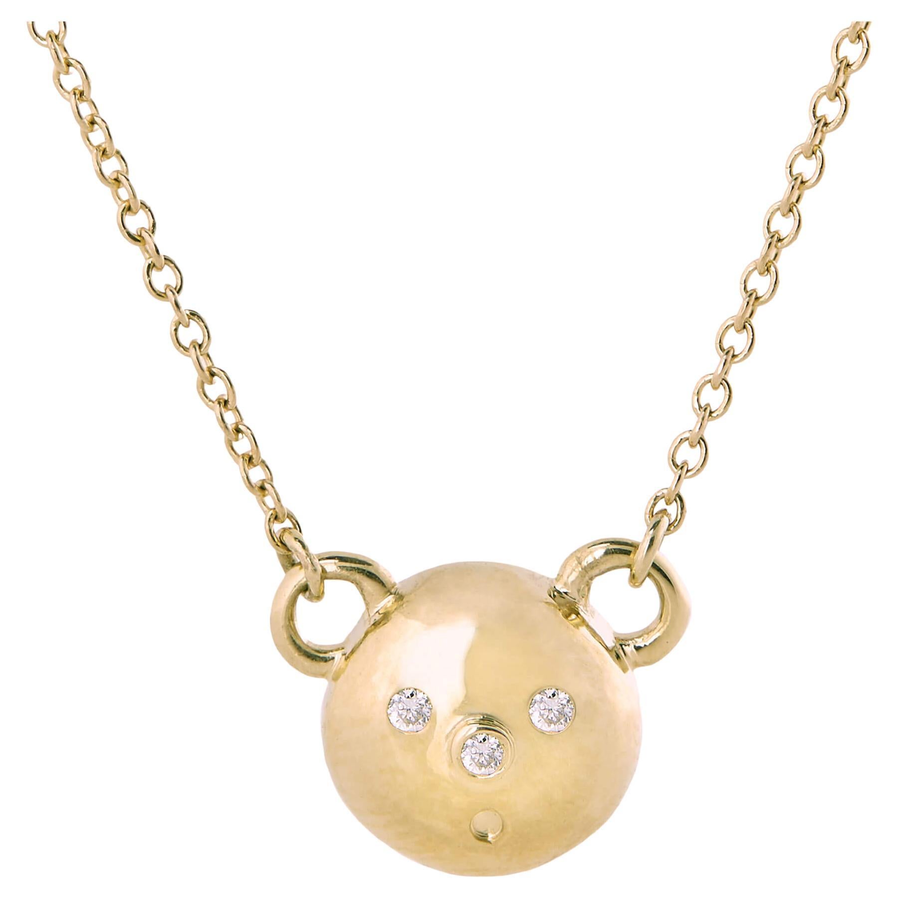 14k Gelbgold Bär-Diamant-Tier-Anhänger-Halskette