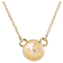 14k Yellow Gold Bear Diamond Animal Pendant Necklace