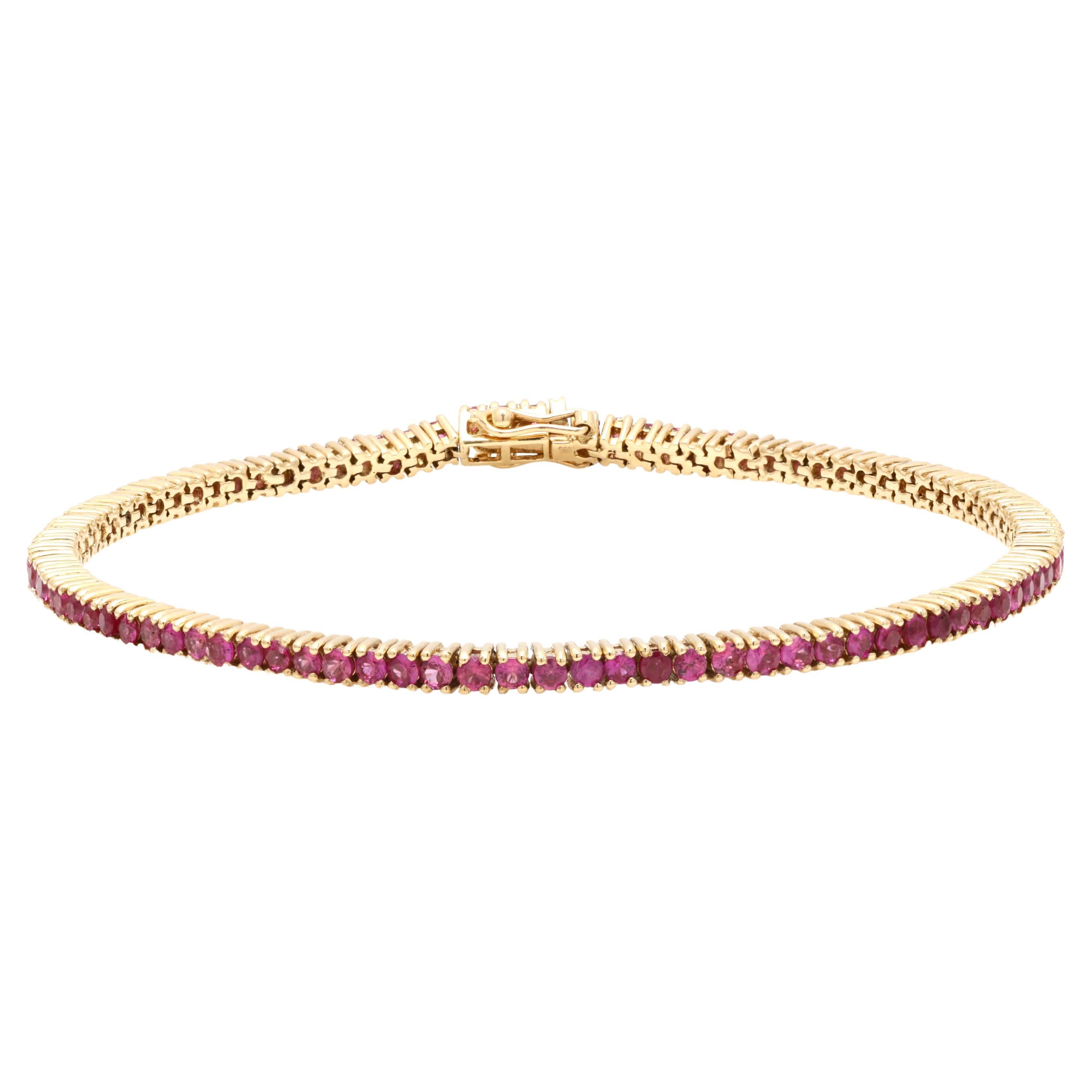 Bracelet tennis élégant en or jaune massif 14 carats avec tourmaline rose de 4,56 carats en vente