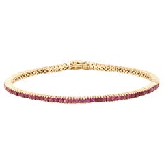 Elegantes Tennisarmband aus massivem 14K Gelbgold mit 4,56 Karat rosa Turmalin