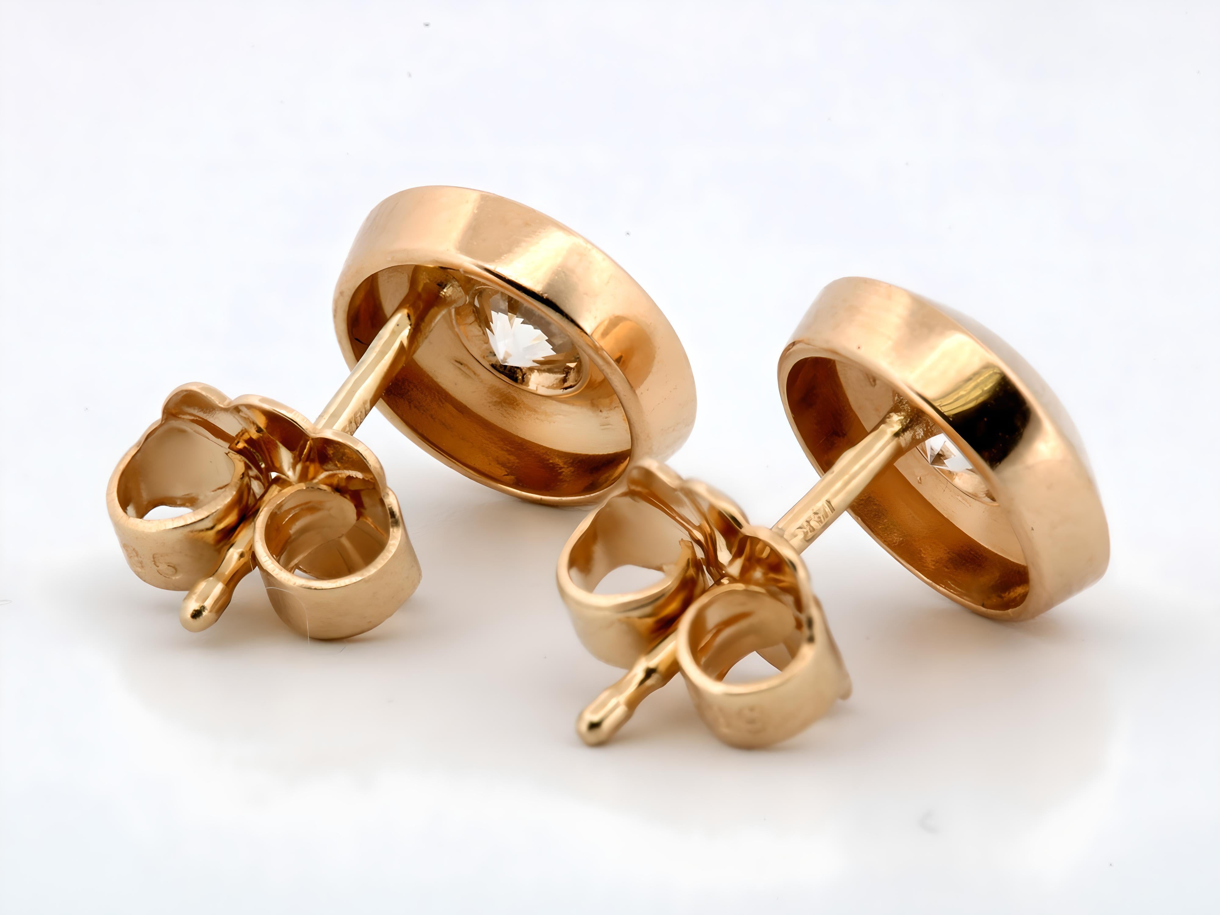 Women's or Men's 14K Yellow Gold Bevel Wide Bezel Diamond Studs 0.40Y