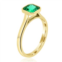 14K Yellow Gold Bezel Asscher Green Emerald Solitaire Ring 'Center- 1.2 Carat'