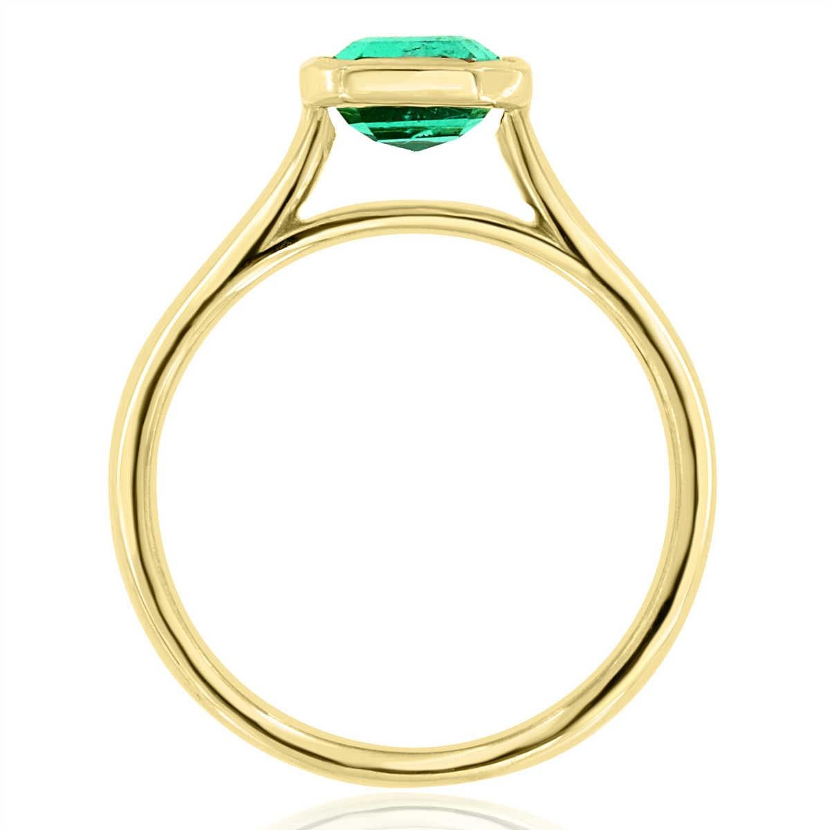 Asscher Cut 14K Yellow Gold Bezel Asscher Green Emerald Solitaire Ring 'Center- 1.2 Carat' For Sale