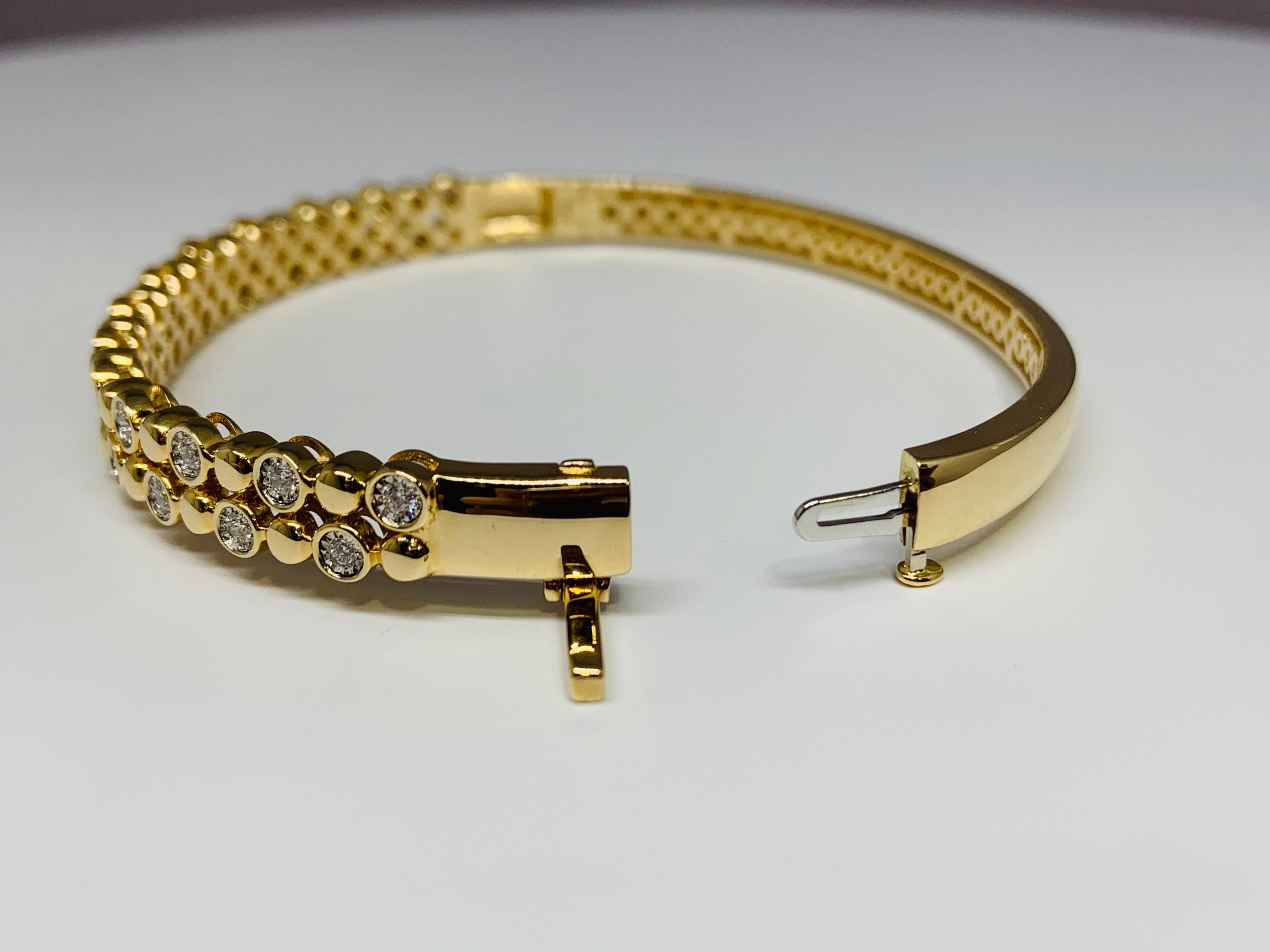 Contemporary 14 Karat Yellow Gold Bezel Set 0.50 Carat Round Diamond Double Row Bracelet