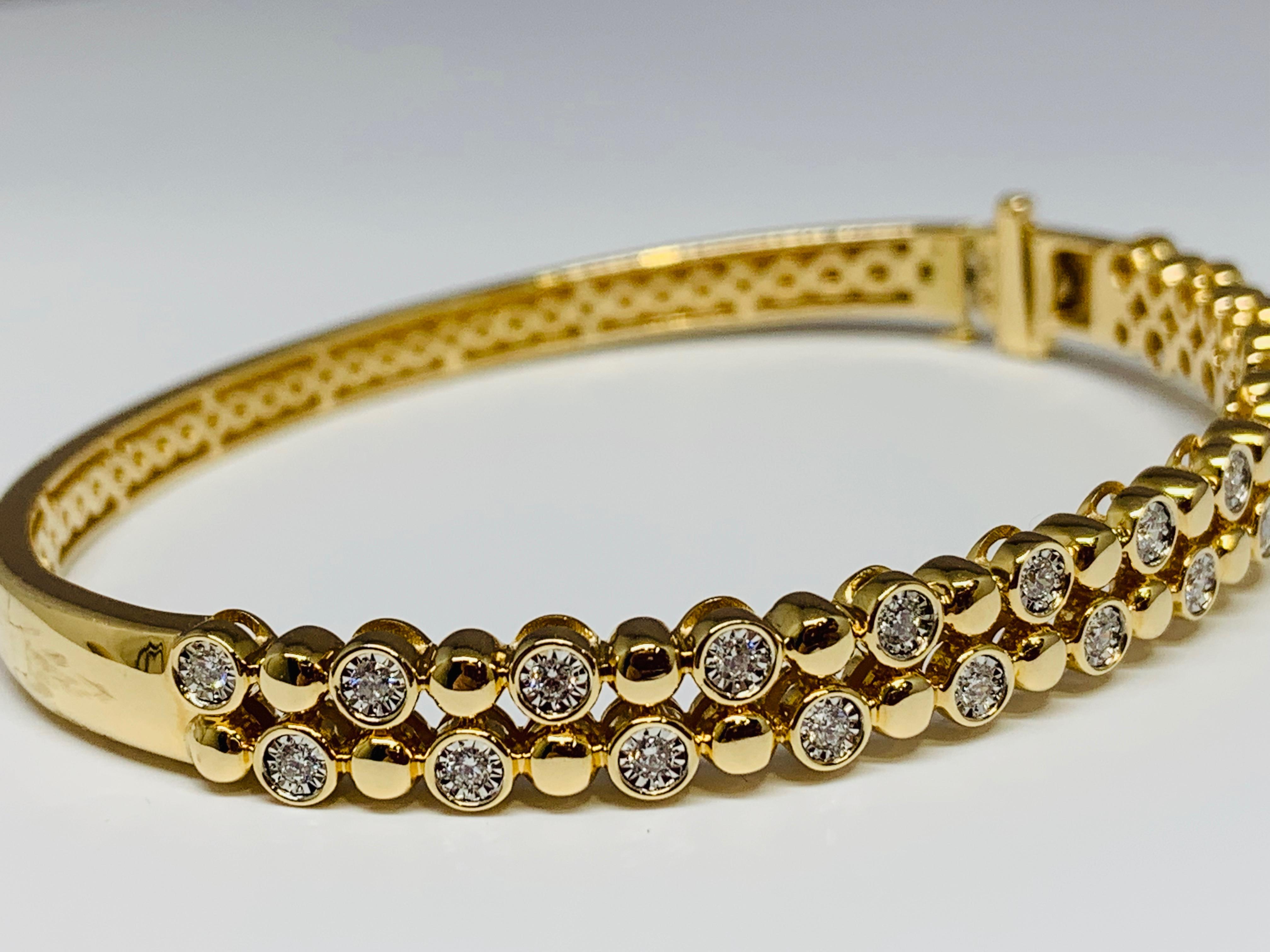 14 Karat Yellow Gold Bezel Set 0.50 Carat Round Diamond Double Row Bracelet In New Condition In Gainesville , FL