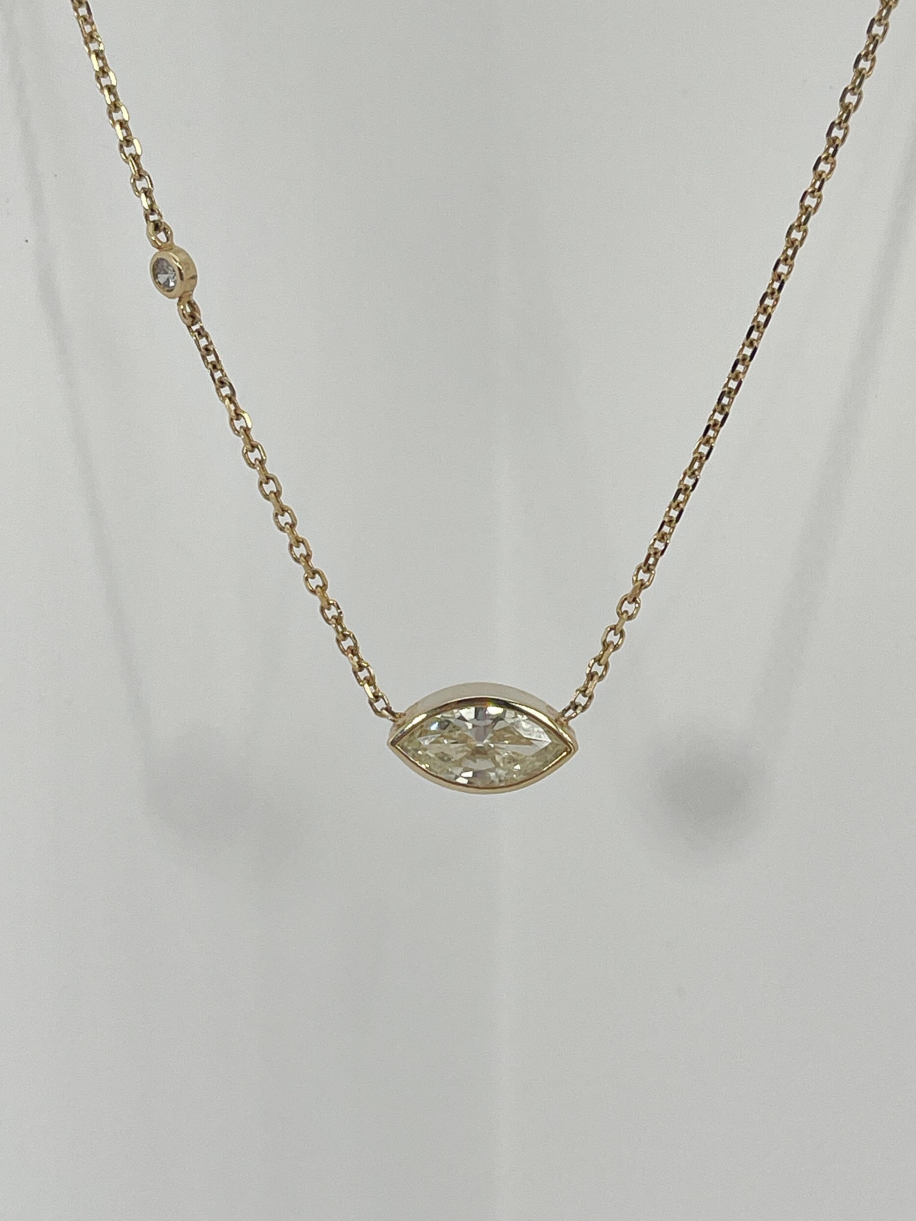 Marquise Cut 14K Yellow Gold Bezel Set 1.62 CTW Marquise Diamond Necklace For Sale