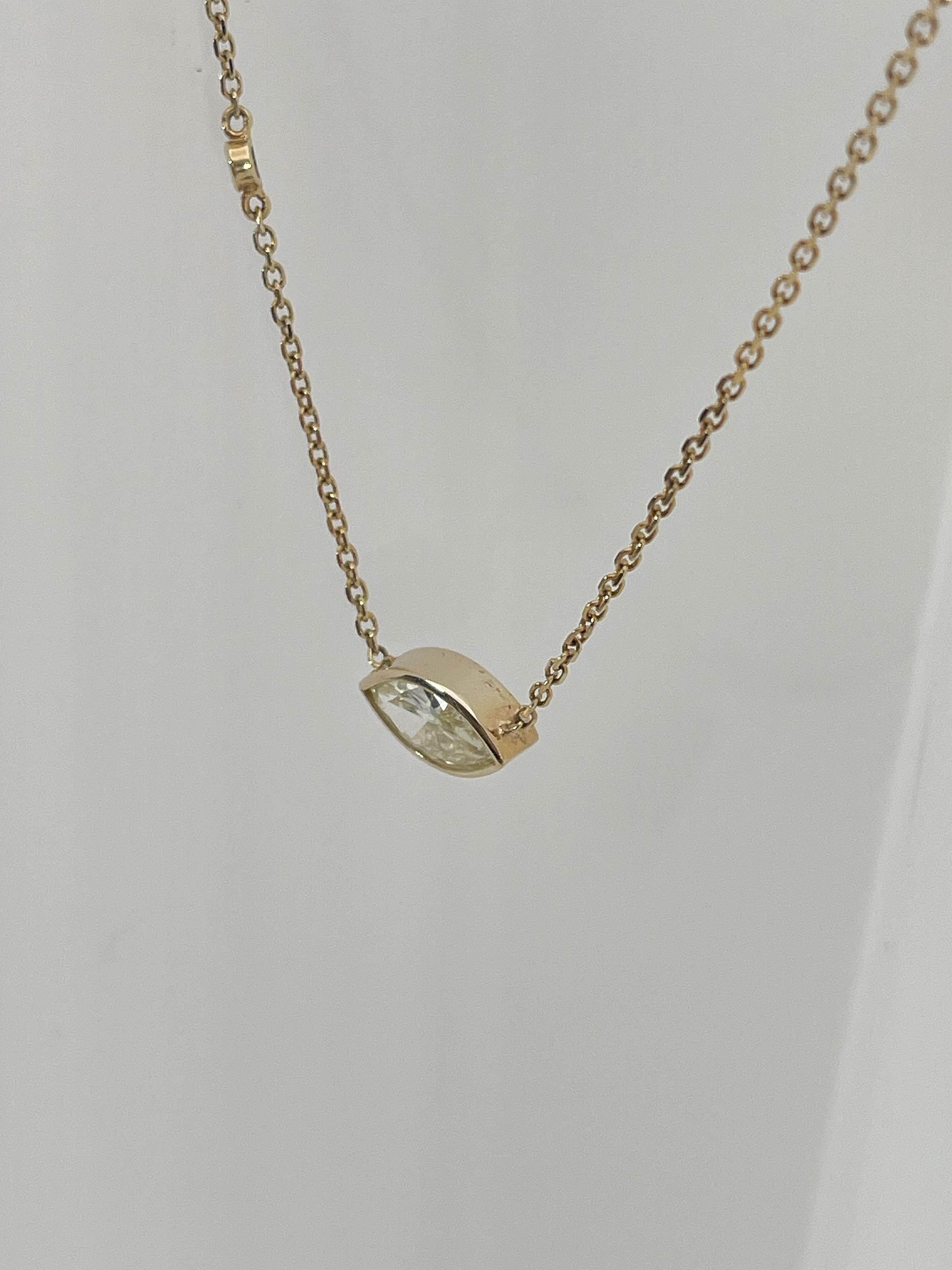 14K Yellow Gold Bezel Set 1.62 CTW Marquise Diamond Necklace In Good Condition For Sale In Stuart, FL