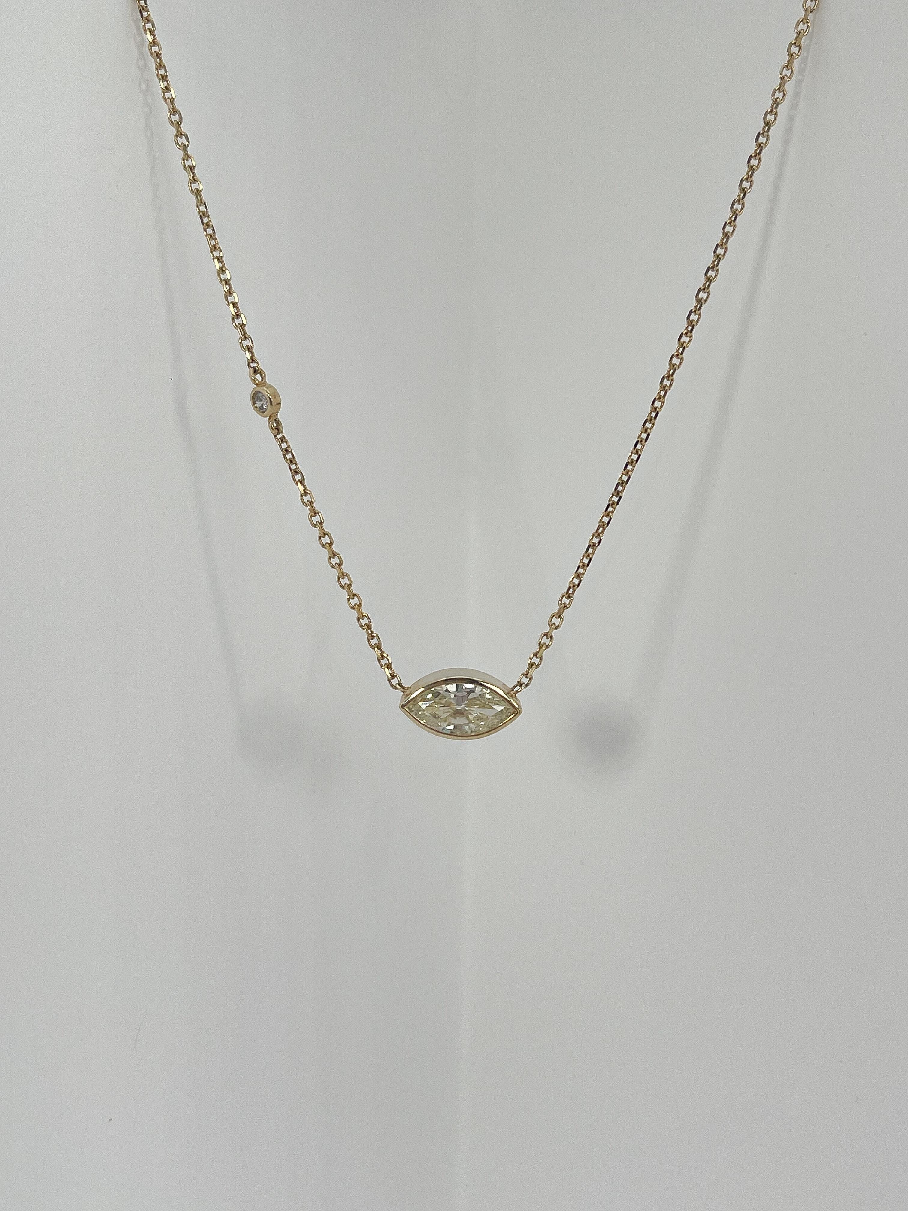 Women's 14K Yellow Gold Bezel Set 1.62 CTW Marquise Diamond Necklace For Sale