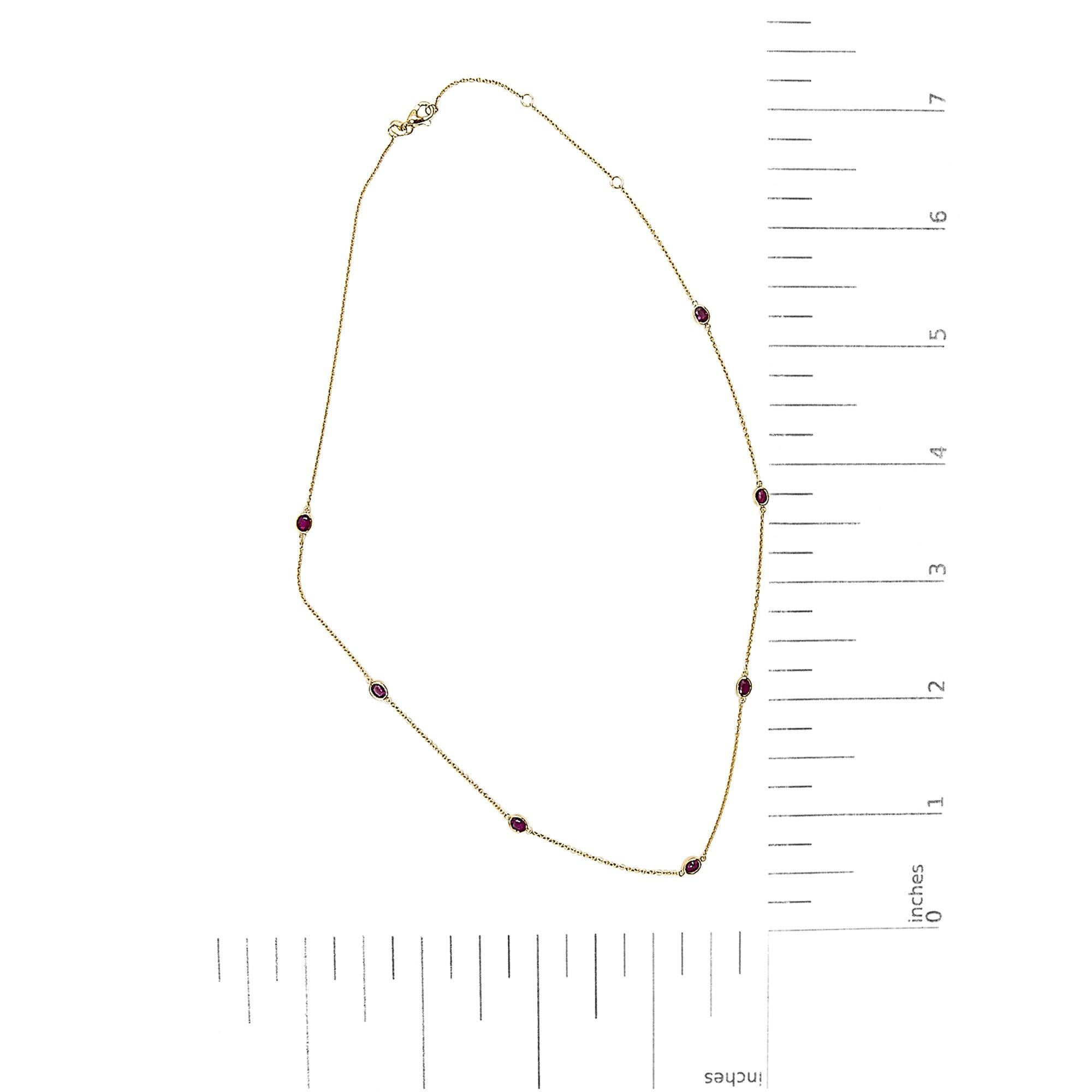 Collier en or jaune 14K serti d'un chaton de 4 x 3 mm de rubis rouge ovale - 18 pouces Neuf - En vente à New York, NY