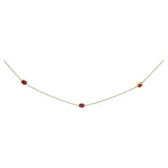 14K Yellow Gold Bezel Set 4x3 mm Oval Red Ruby Station Necklace - 18 Inches