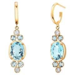 Créoles en or jaune 14 carats serties d'aigue-marine et de diamants de 1,60 pouce de long