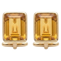 14K Yellow Gold Bezel Set Citrine Cufflinks, 15 Carats Octagon Cut Mens Cufflink