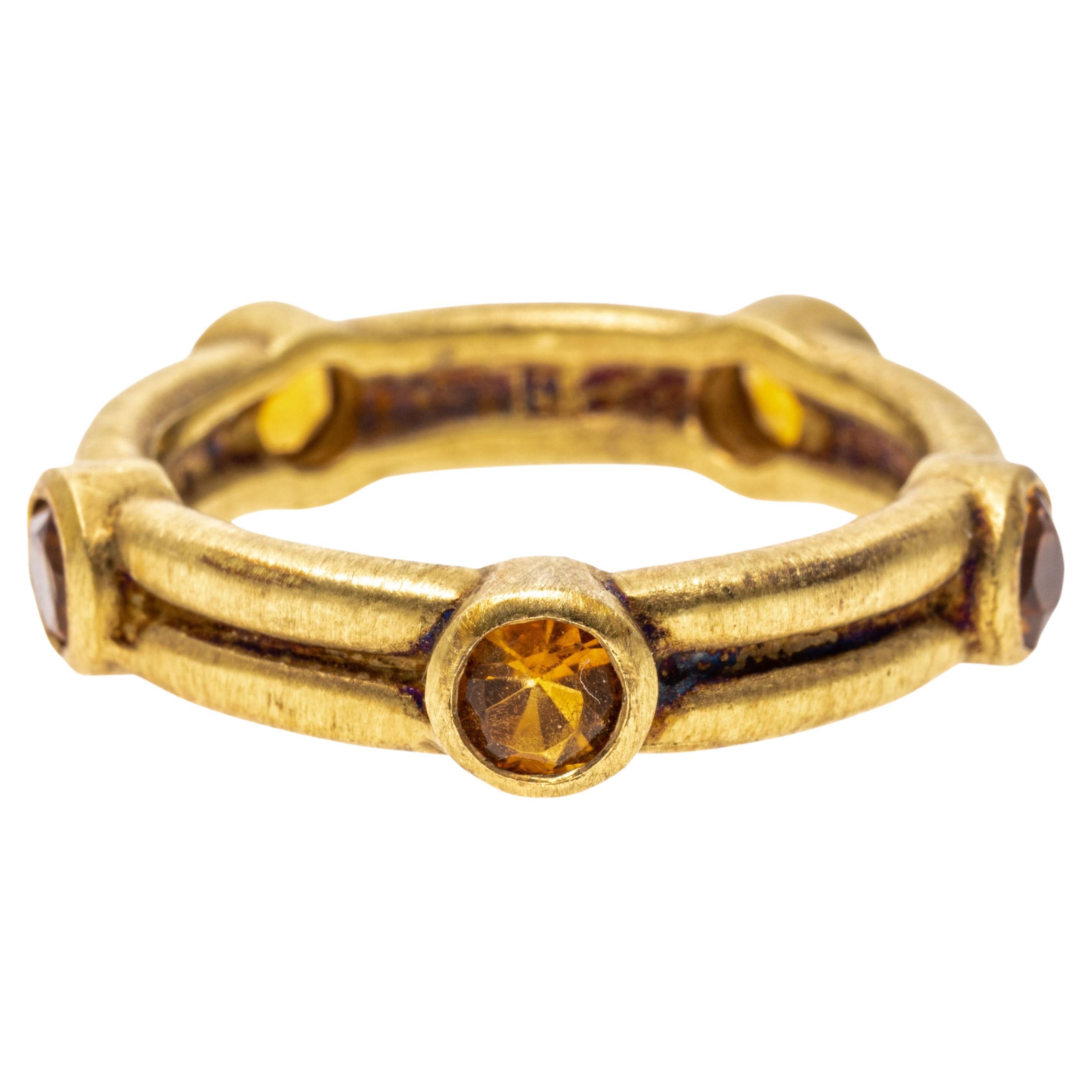 14k Yellow Gold Bezel Set Citrine Eternity Band Ring, Size 6.75 For Sale