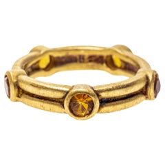 Retro 14k Yellow Gold Bezel Set Citrine Eternity Band Ring, Size 6.75
