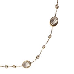 14K Yellow Gold Bezel-Set Faceted Clear Stones Station Necklace 20" #25748