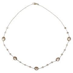 14K Yellow Gold Bezel-Set Faceted Clear Stones Station Necklace 20" #25748