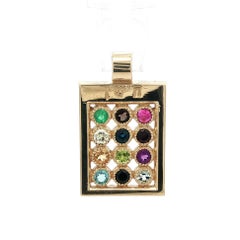 14k Yellow Gold Bezel Set Multi Colors Gemstones & Diamond Hoshen Charm Pendant