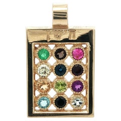Ciondolo in oro giallo 14k con castone e pietre preziose multicolore e diamante Hoshen