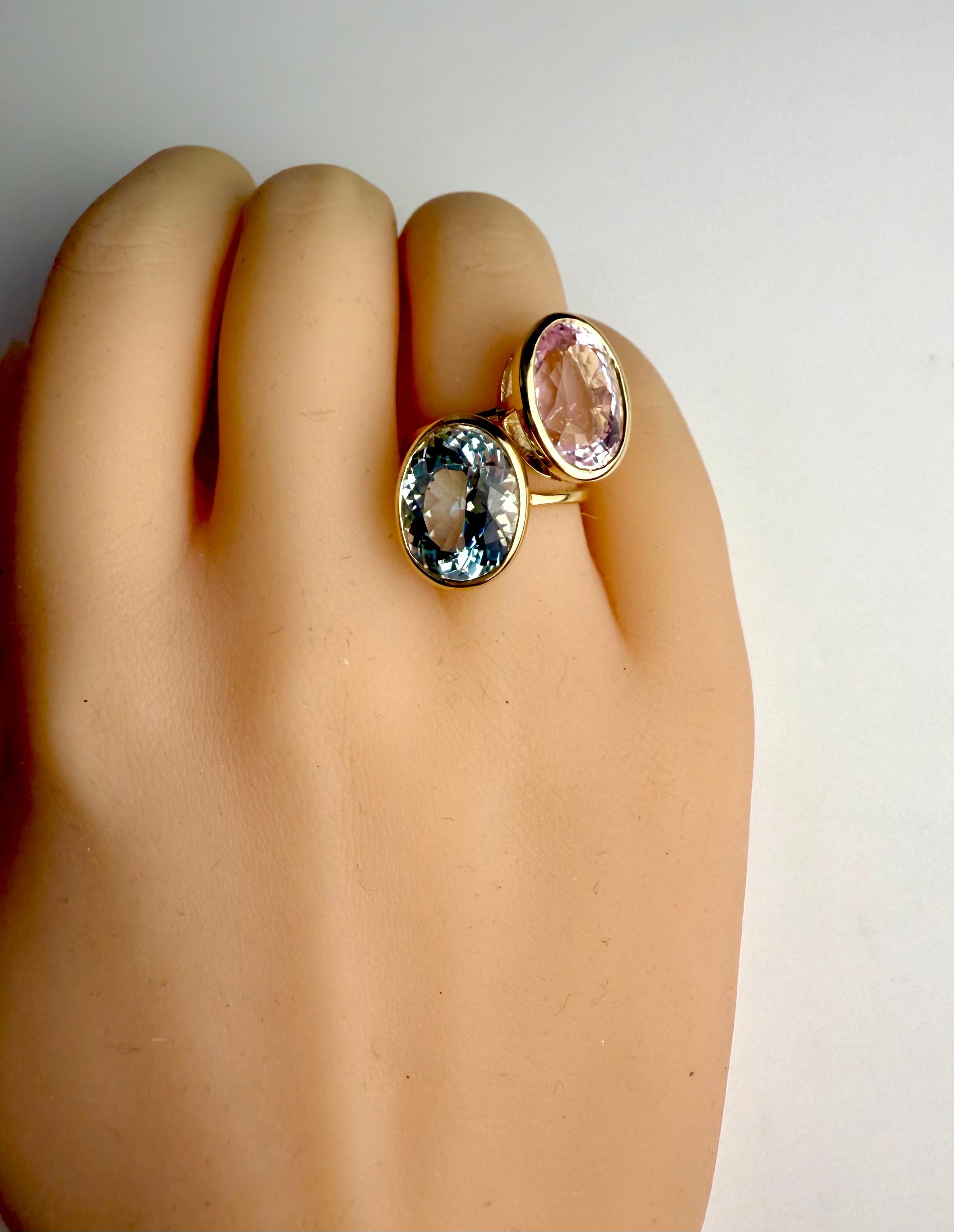 Bague solitaire en or jaune 14K sertie d'un chaton en aigue-marine ovale pesant 6,85 carats en vente 5