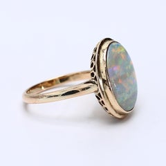 14k Yellow Gold Bezel-Set Oval Opal Cabochon Ring - Size 6