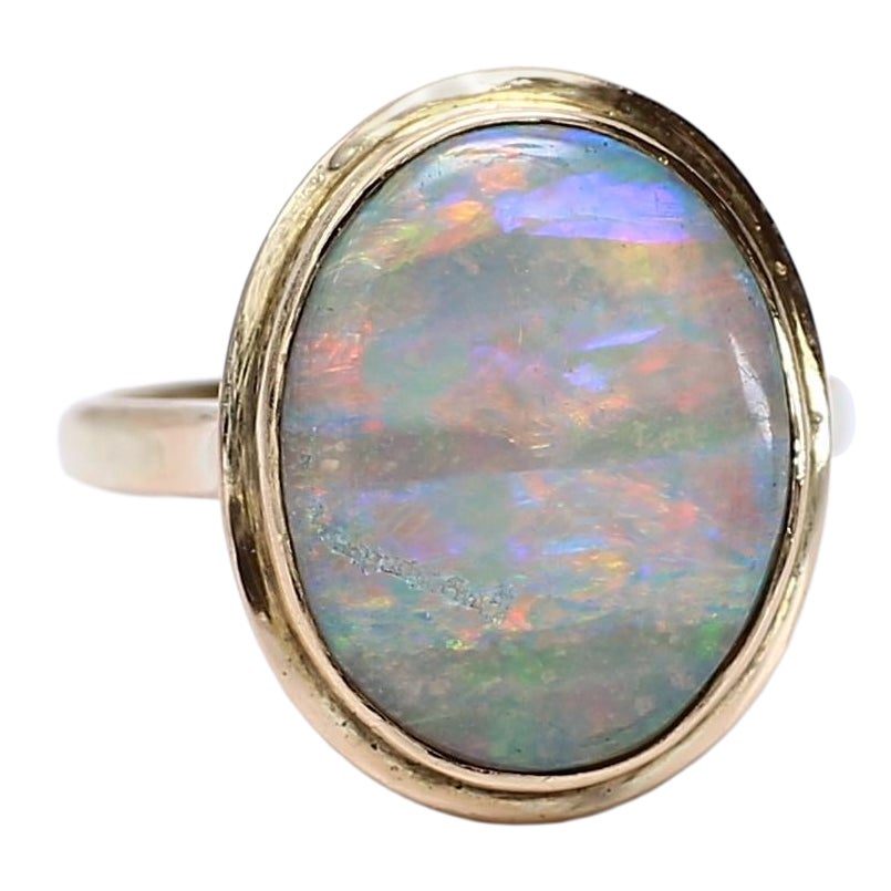 14k Gelbgold Bezel-Set Oval Opal Cabochon Ring - Größe 6