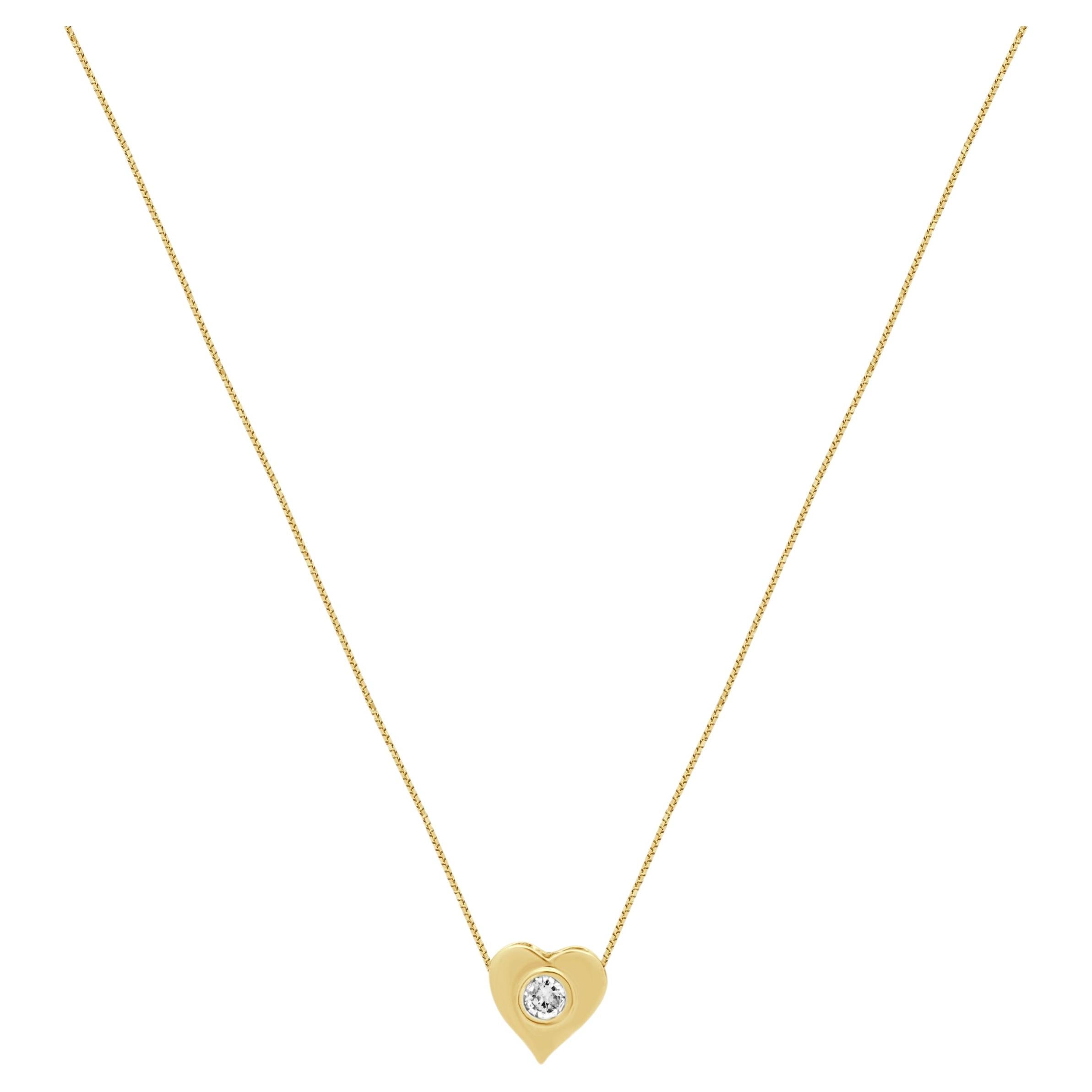 Halskette mit Herz-Anhänger aus 14-karätigem Gelbgold, mit rundem Solitär-Diamanten in Zargenfassung, 18,0"