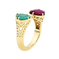 14K Yellow Gold Bicolor Stone Honeycomb Ring
