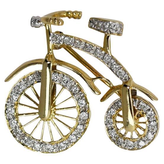 14K Yellow Gold Bicycle Diamond Brooch, 3.2gr