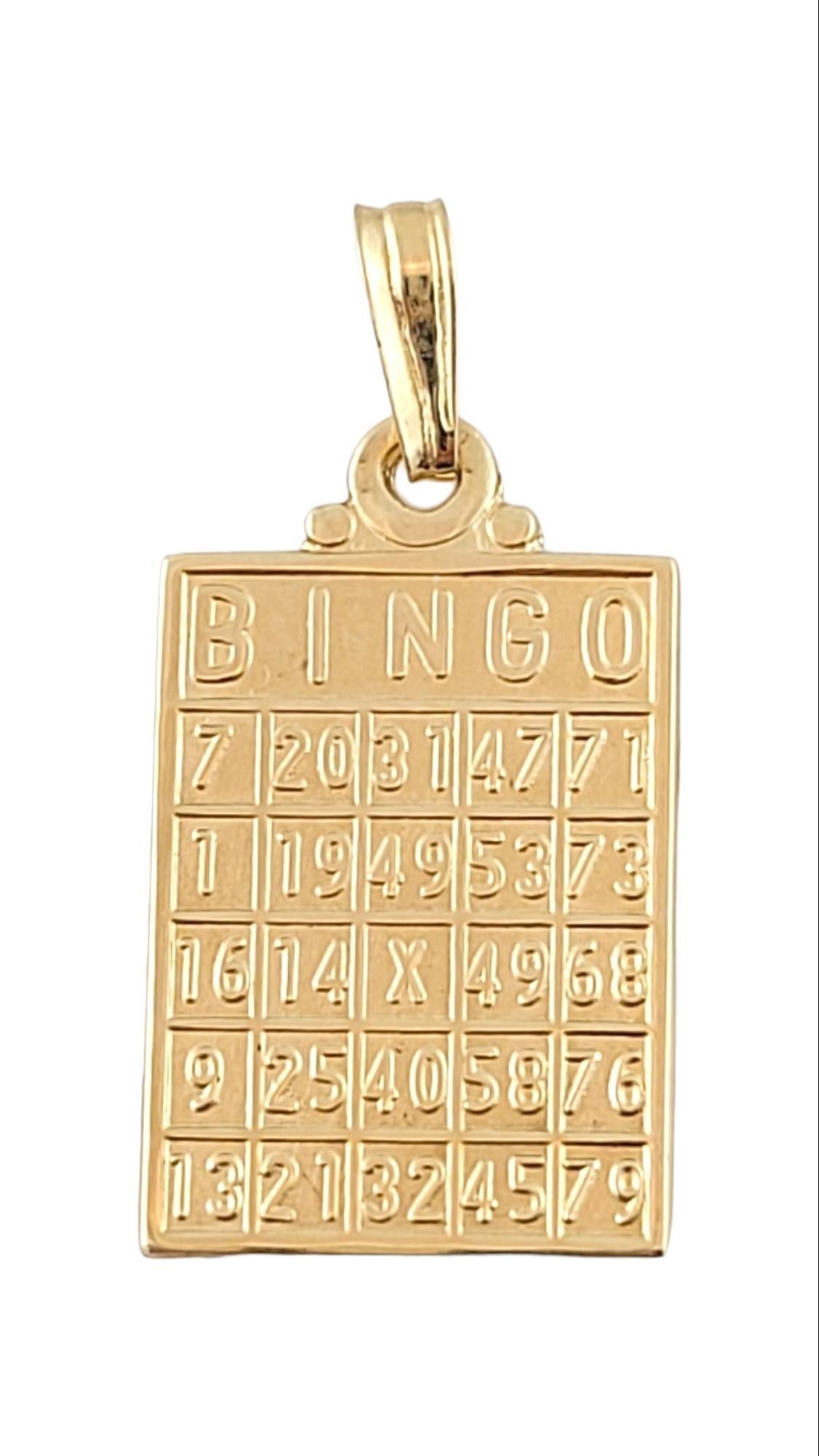 14K Yellow Gold Bingo Card Charm

This adorable 14K gold charm uses perfect detailing to represent a bingo card and would make the best gift for a bingo lover!

Size: 19.6mm X 11.9mm X 0.5mm
Length w/ bail: 24.8mm

Weight: 1.29 g/ 0.8 dwt

Hallmark:
